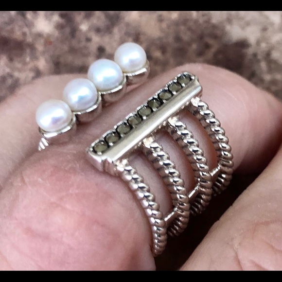 Addison Lane Pearl & Marcasite Ring, Size 7 - Picture 4 of 8